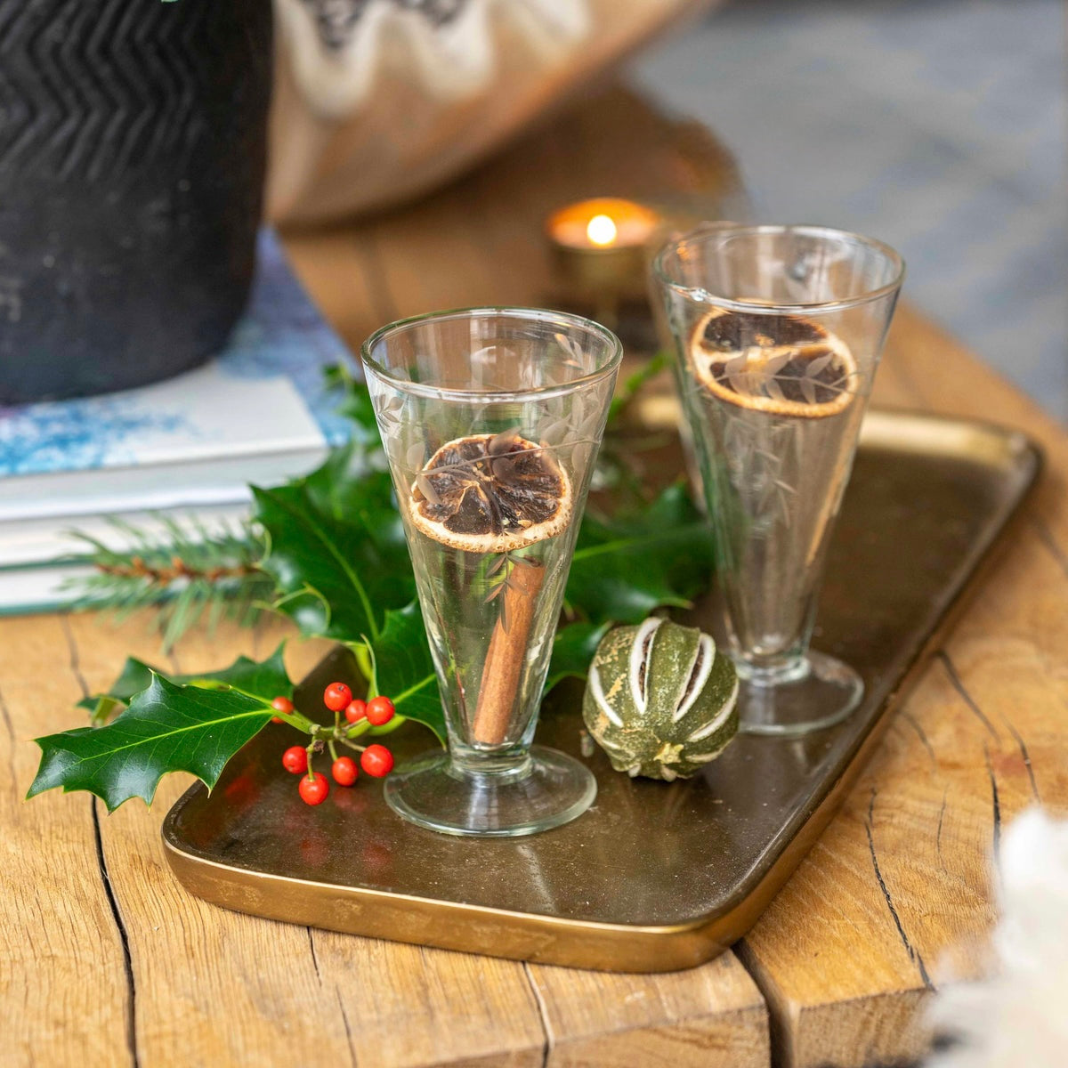 Pair Of Etched Prosecco Glasses