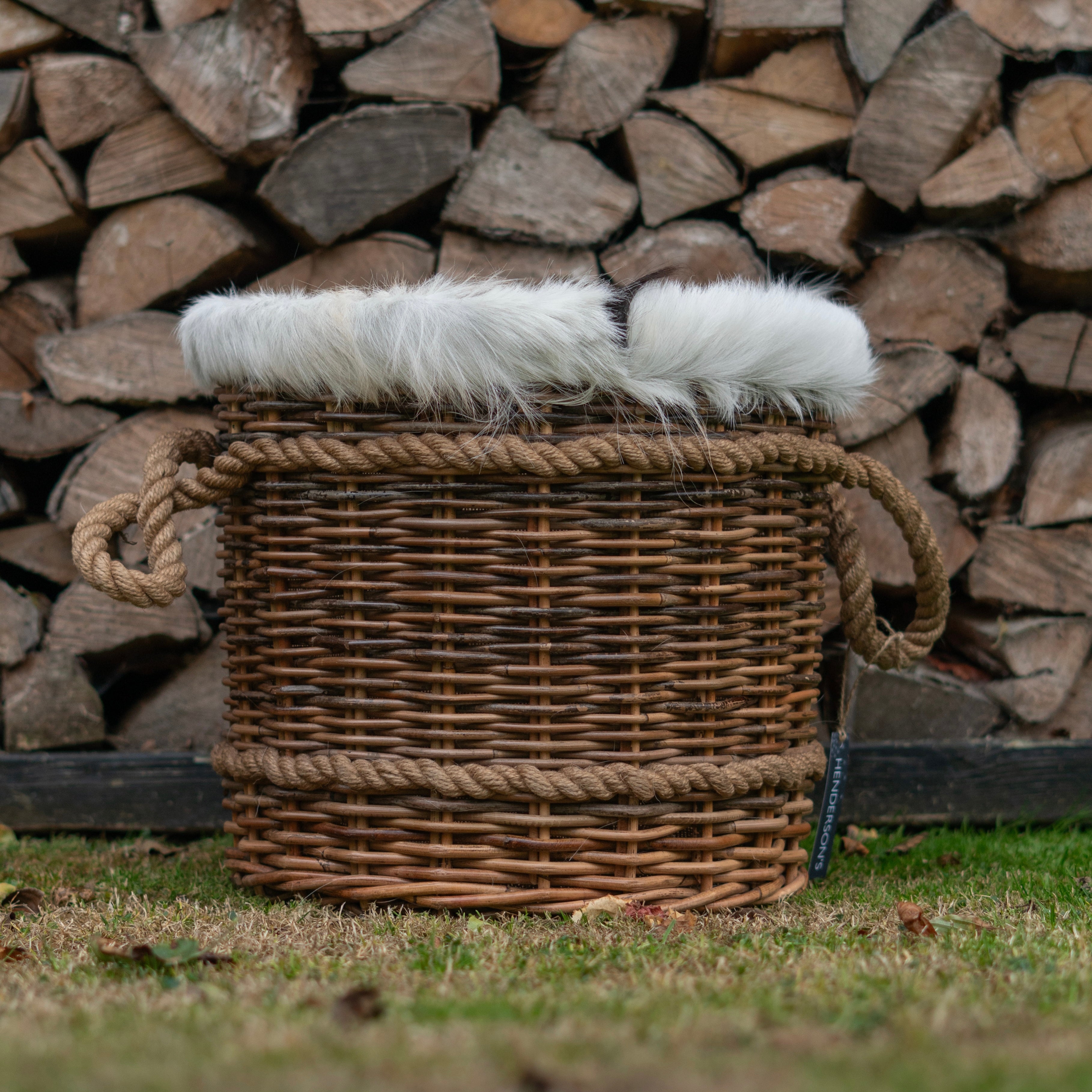 Goat Skin Rattan Log Basket