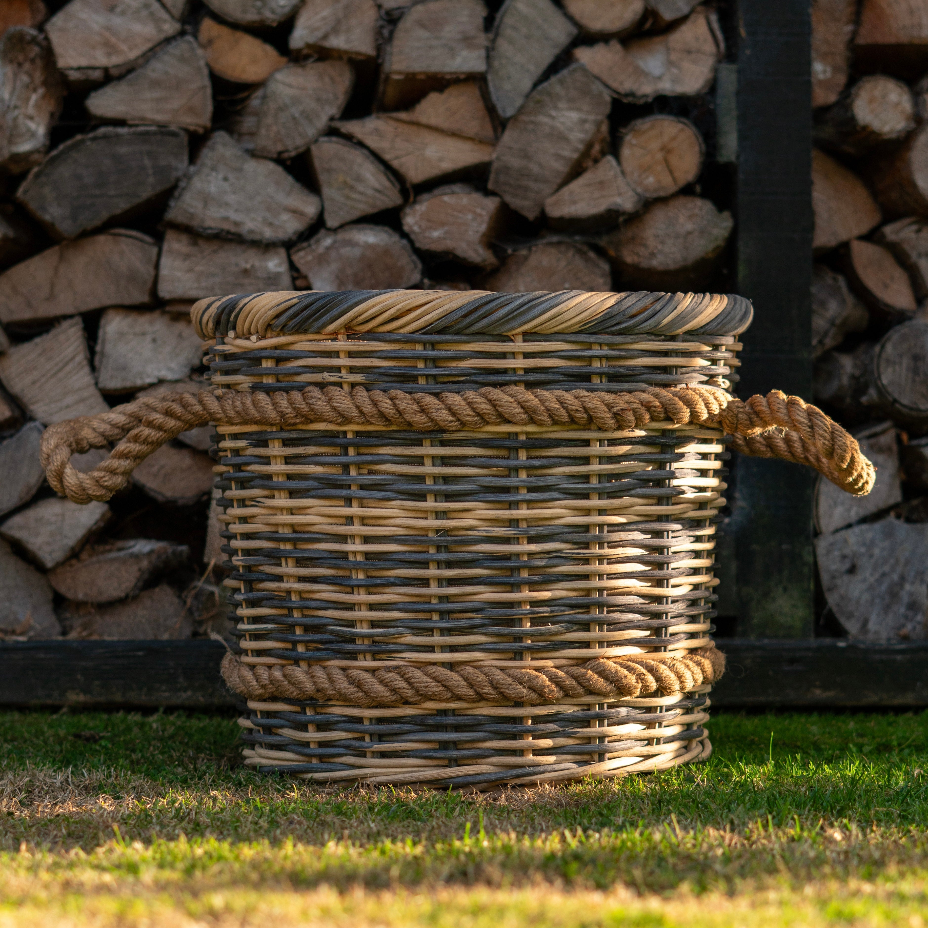Round 2-Tone Rattan Log Basket
