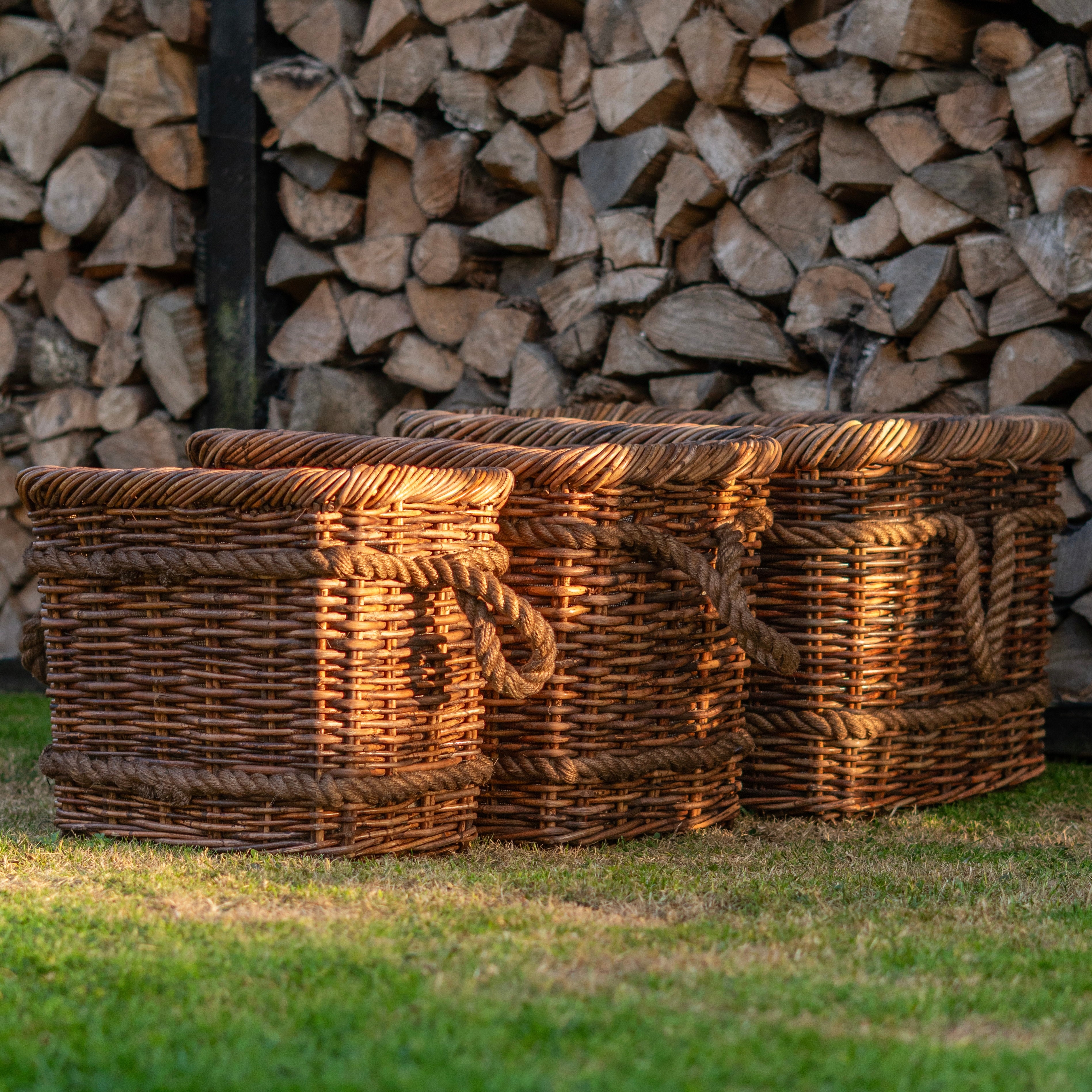 Rectangular Dark Rattan Log Basket