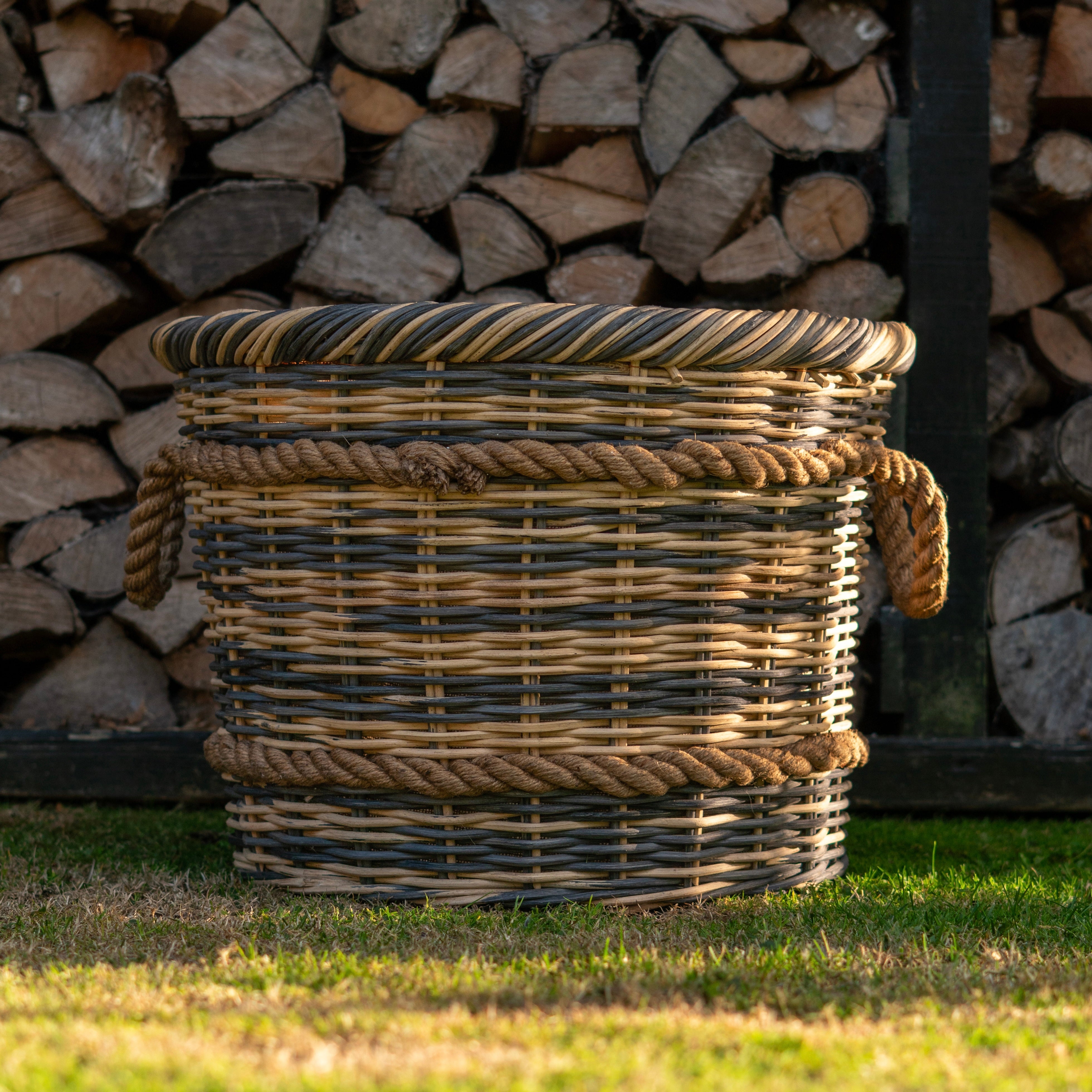 Round 2-Tone Rattan Log Basket