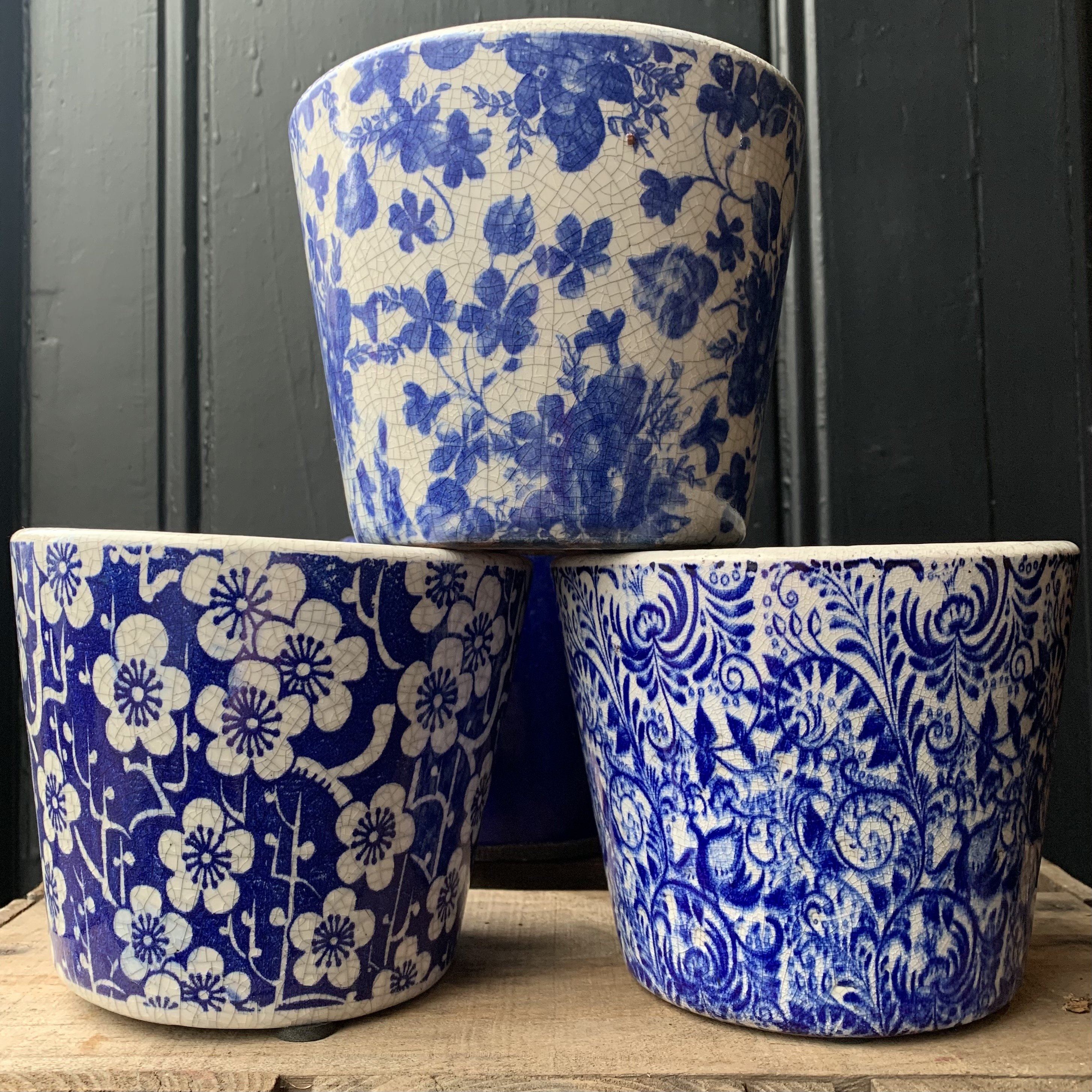 Crackle Glaze Pot Plant Pot Henderson's Blue