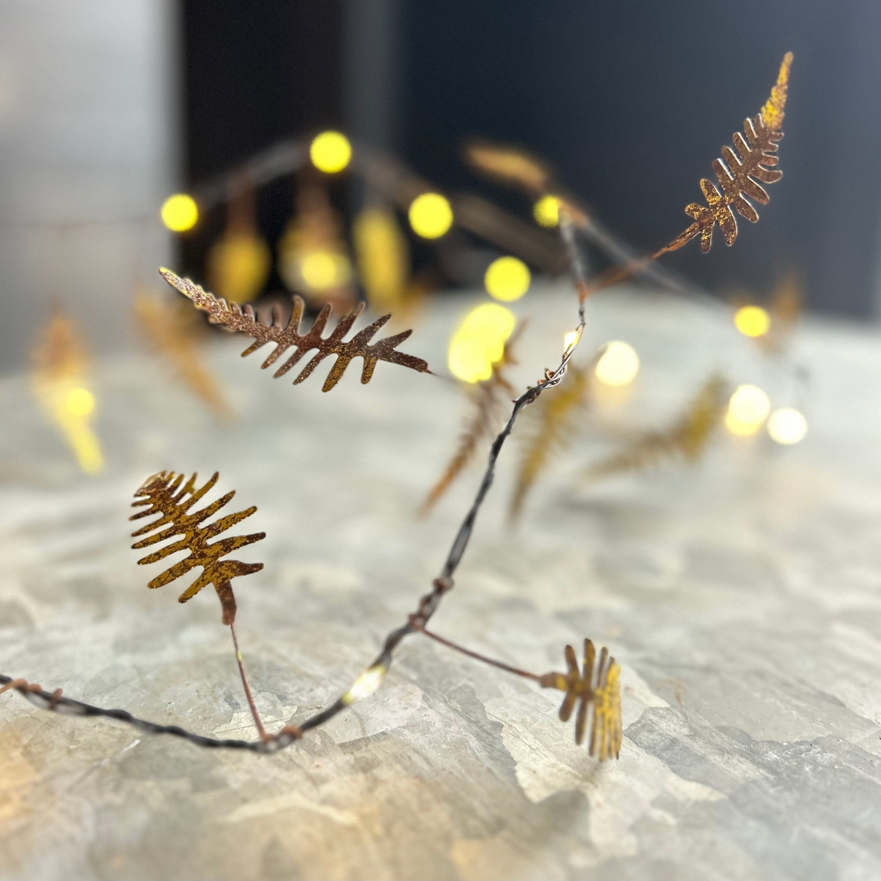 Illuminated Golden Fern Leaf Garland Metal Garland Henderson's