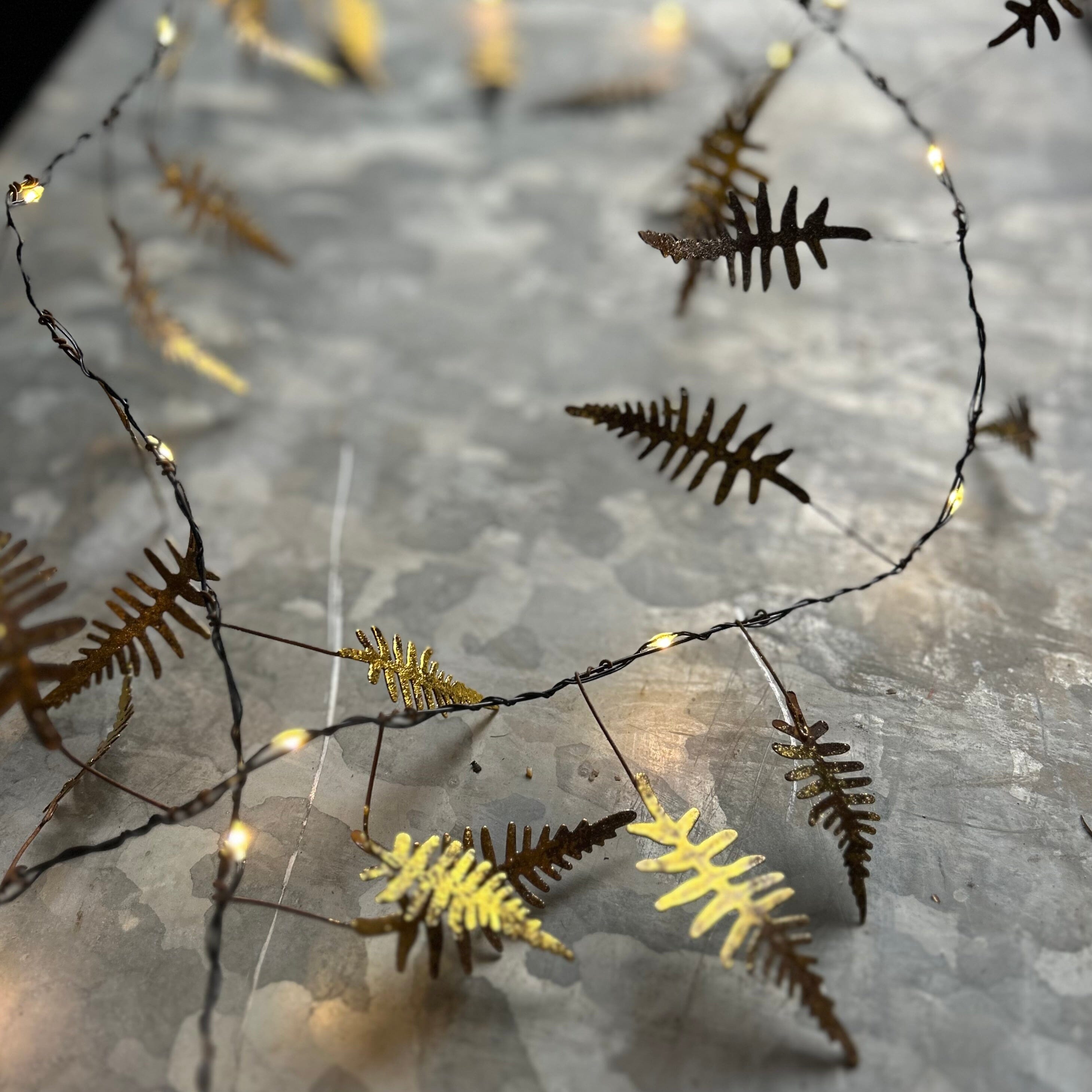 Illuminated Golden Fern Leaf Garland Metal Garland Henderson's