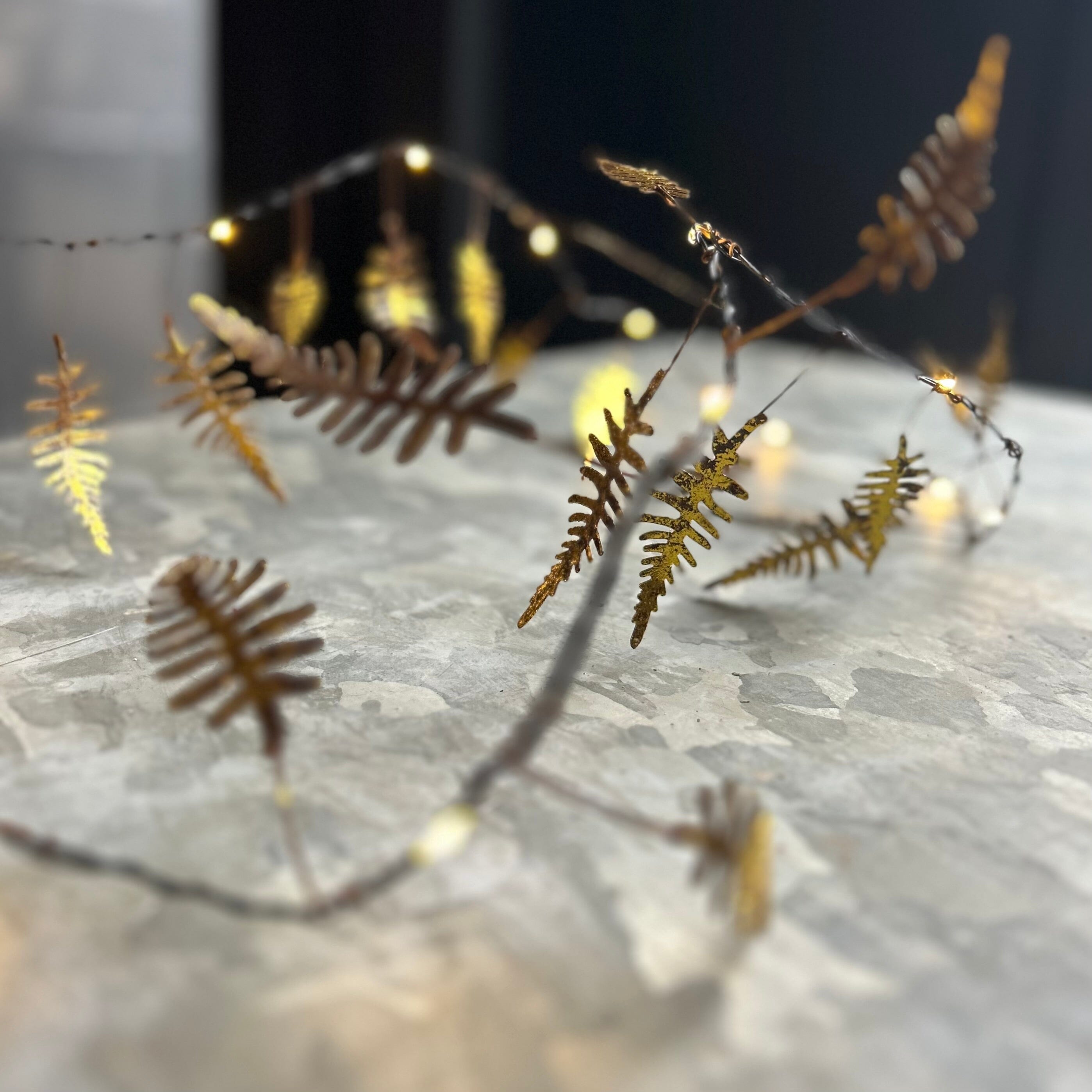 Illuminated Golden Fern Leaf Garland Metal Garland Henderson's