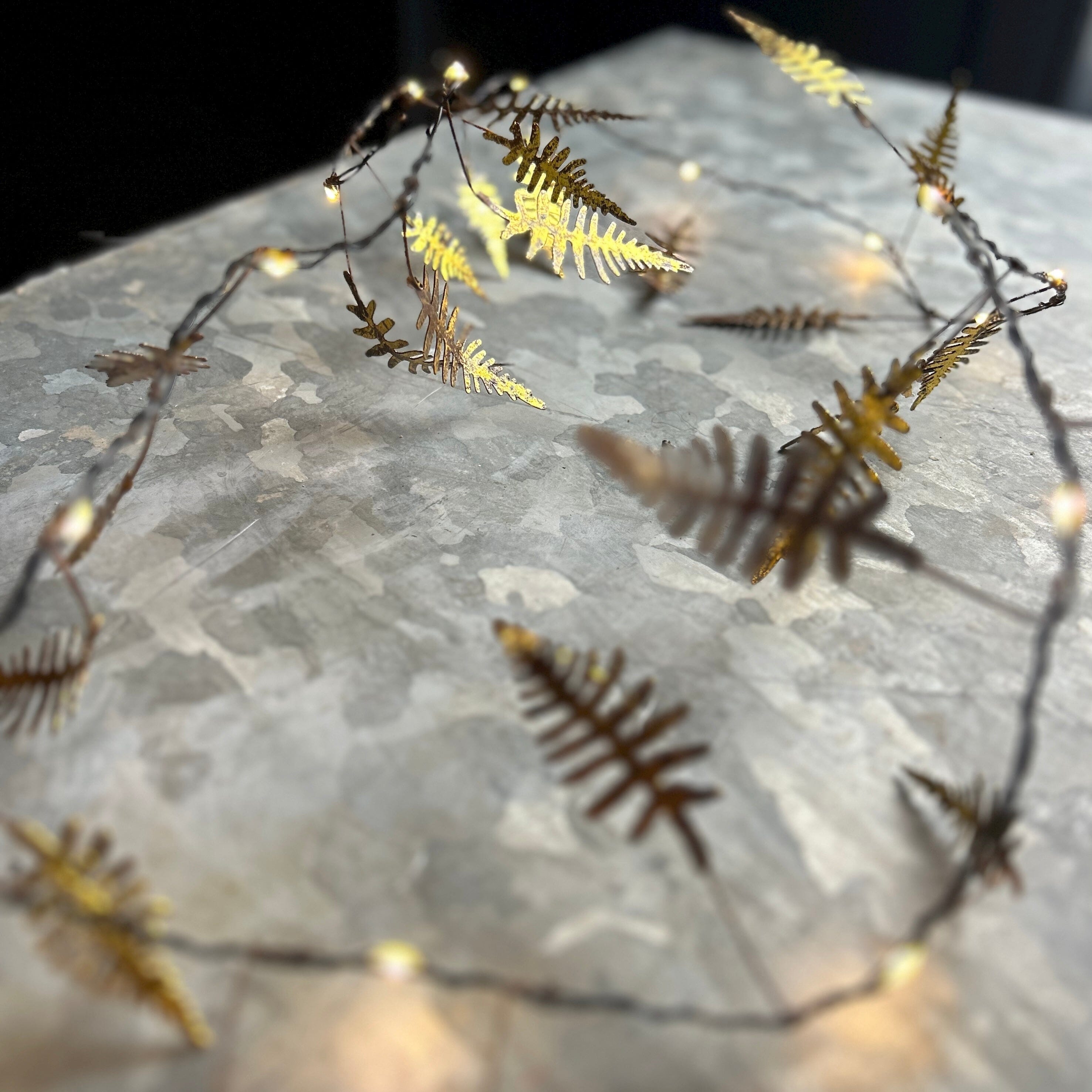 Illuminated Golden Fern Leaf Garland Metal Garland Henderson's