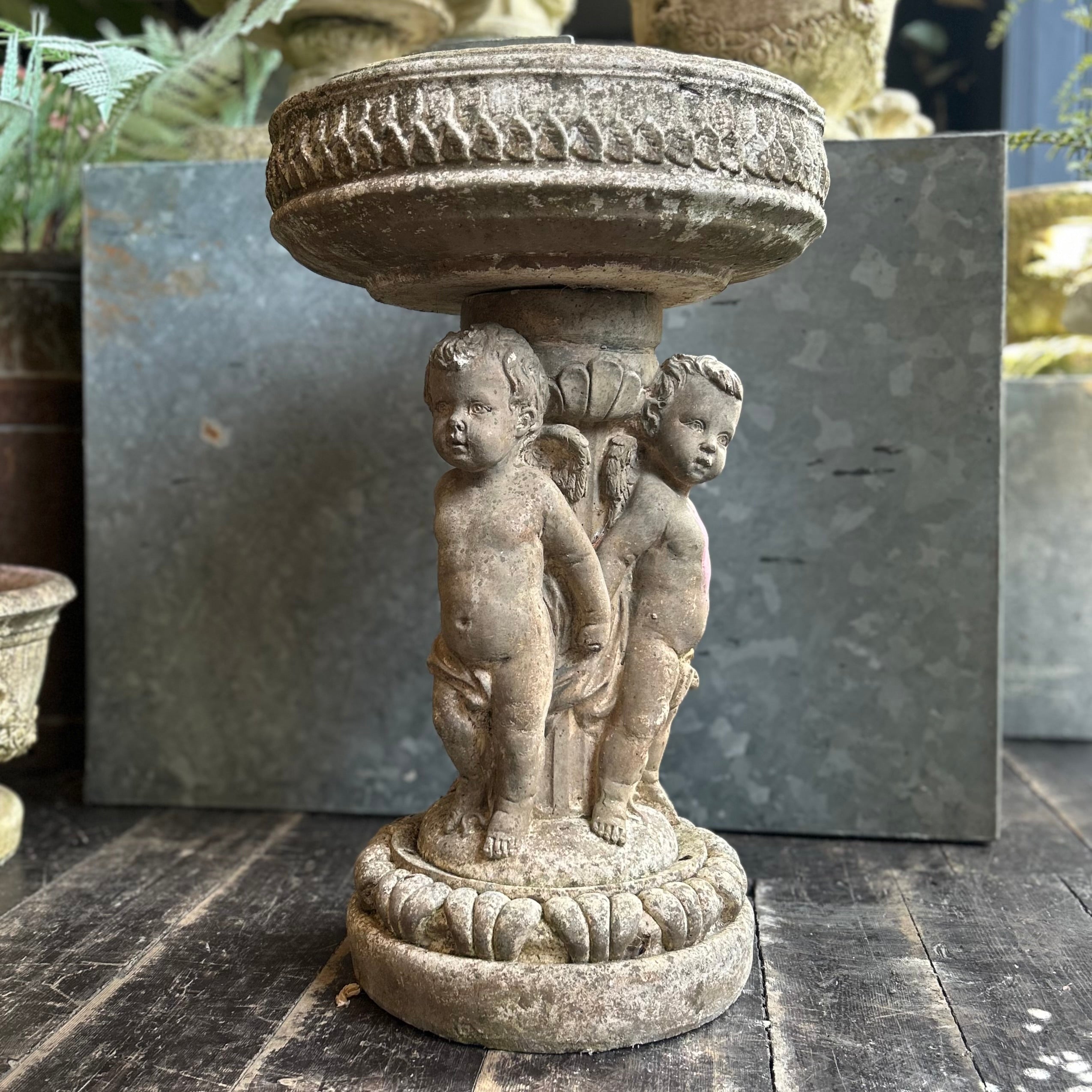 Reconstituted Stone Birdbath with Putti