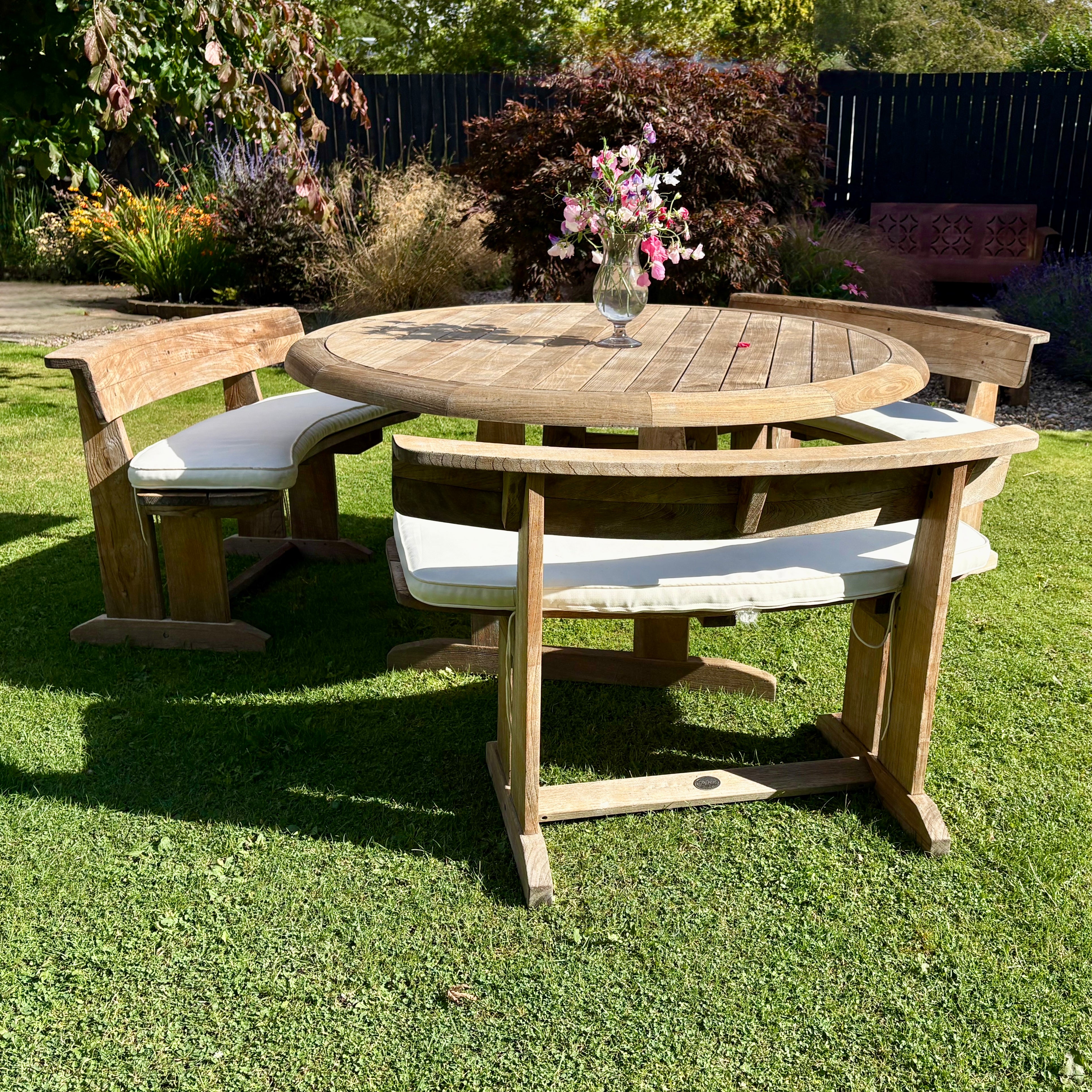 Teak Garden Table & Bench Set with Parasol