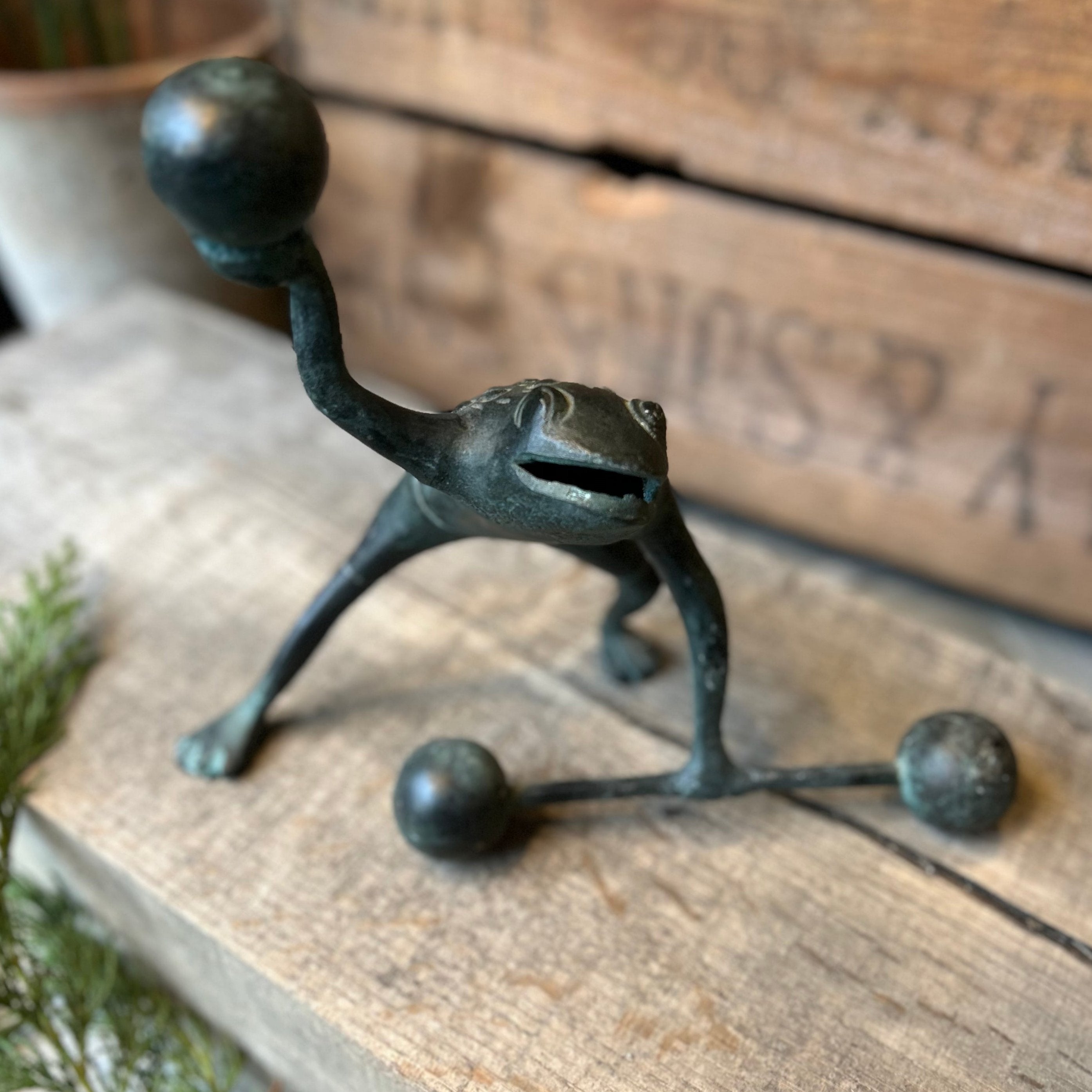 Vintage Weight Lifting Frog Ornament