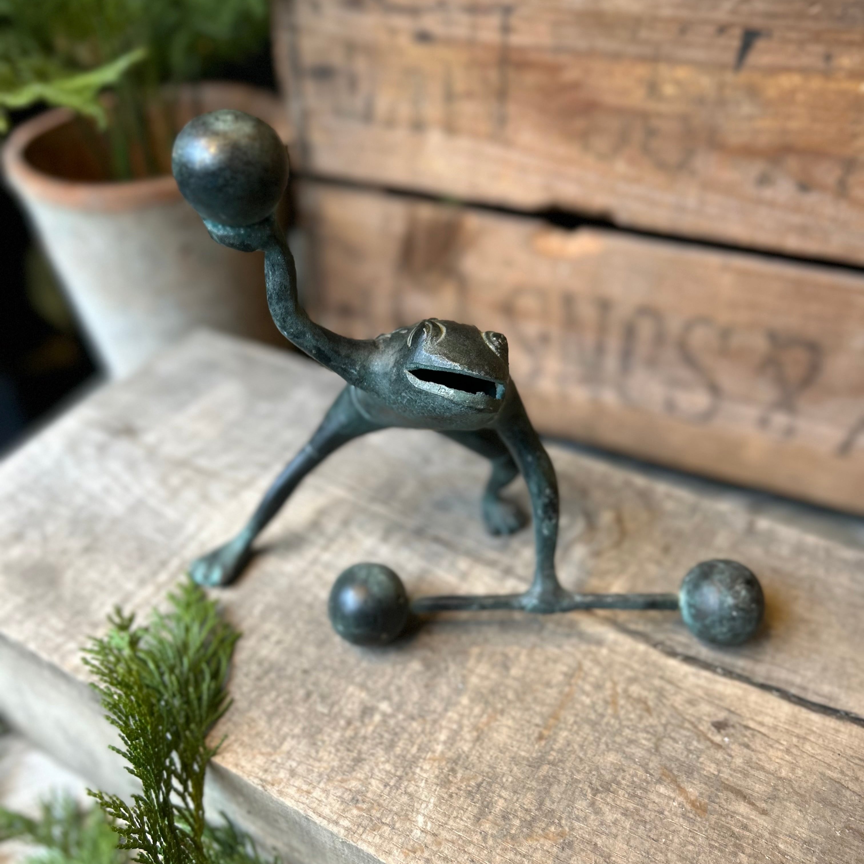 Vintage Weight Lifting Frog Ornament