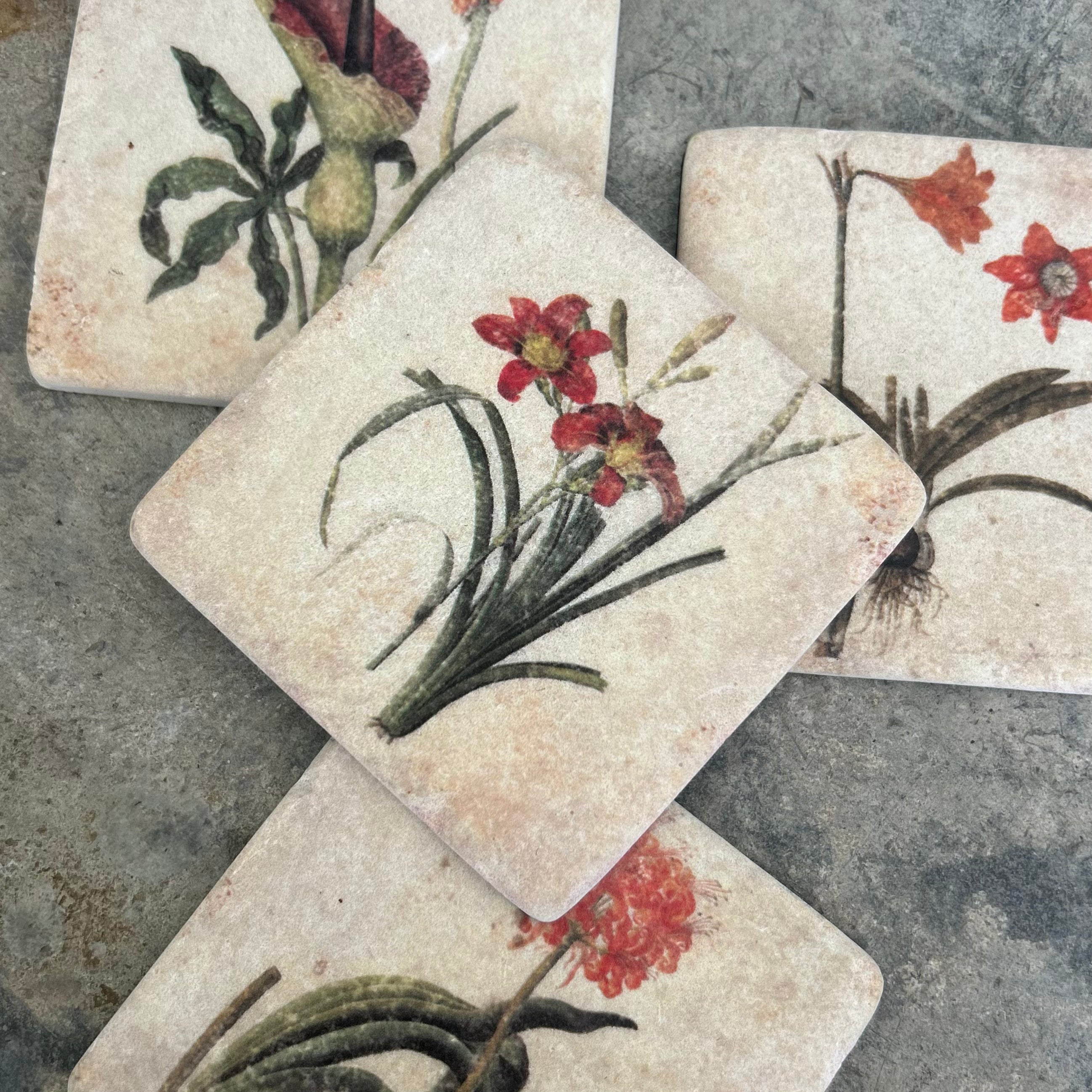 Set Of 4 Floral Coasters