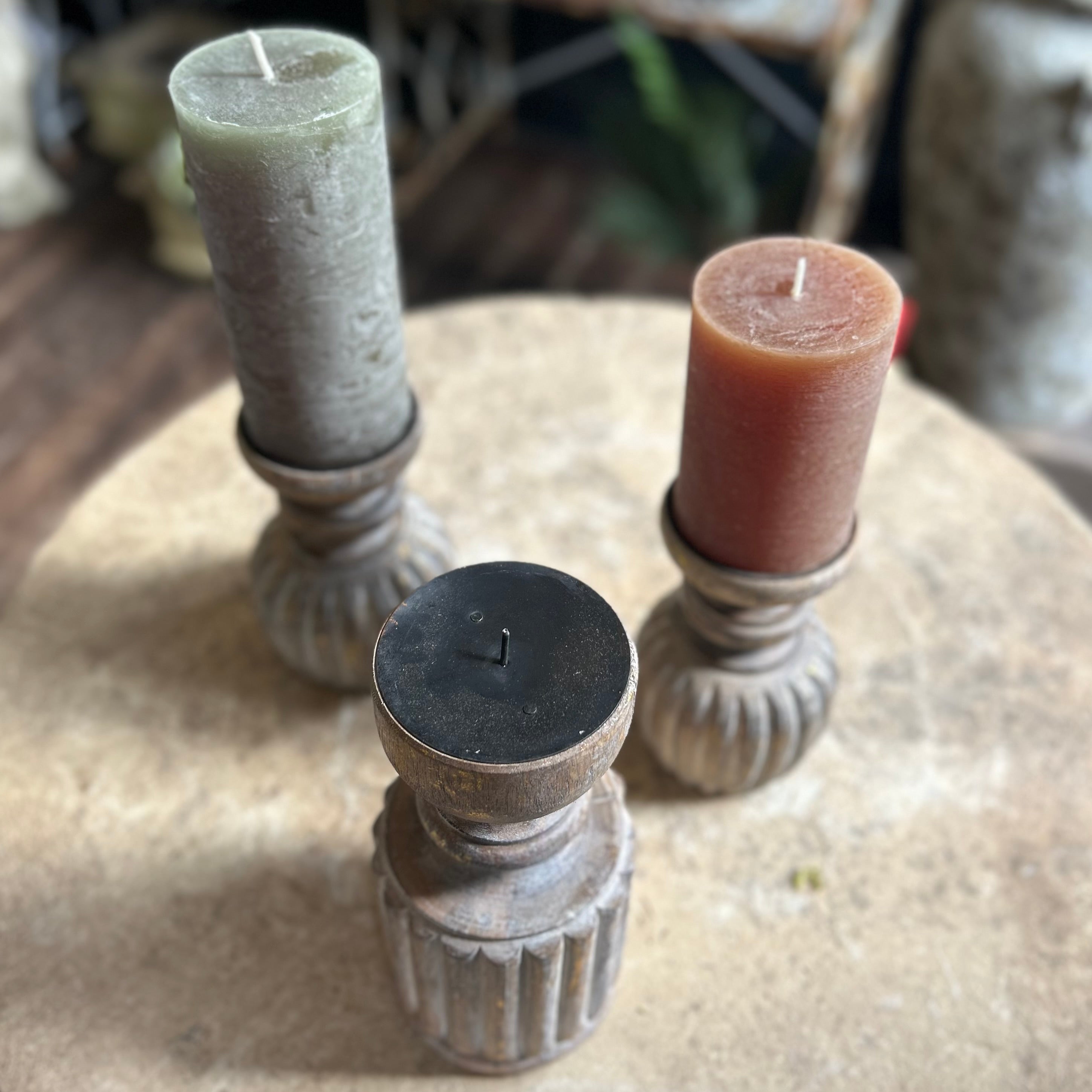 Carved Wooden Nala Candlestick