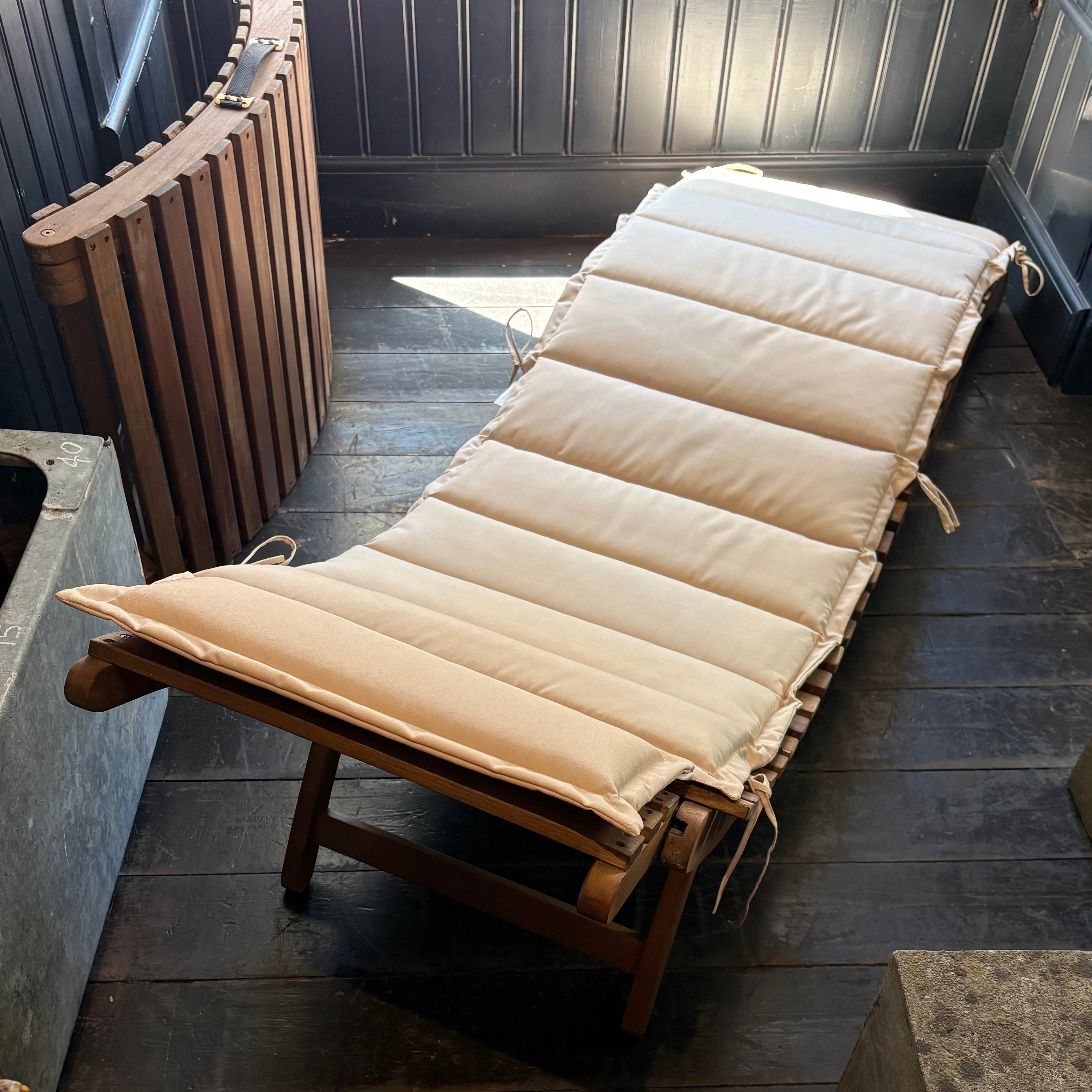Folding Wooden Sun Lounger With Cushion