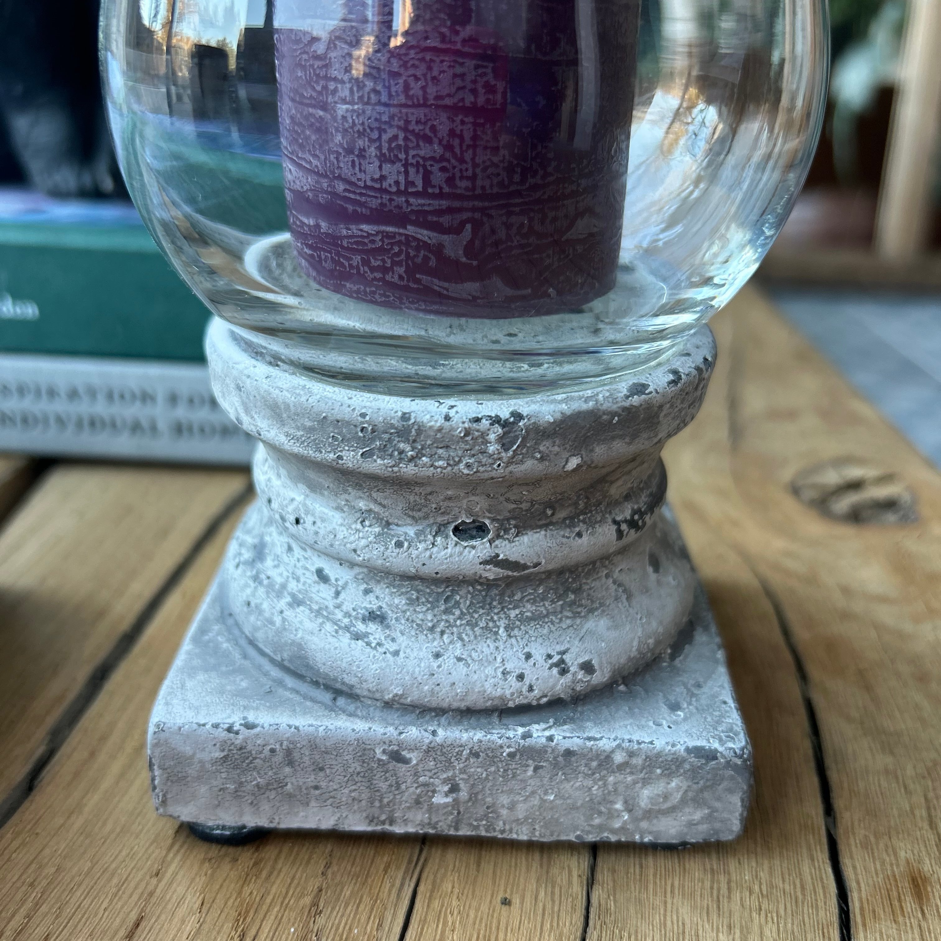 Small Stone Base Hurricane Lantern