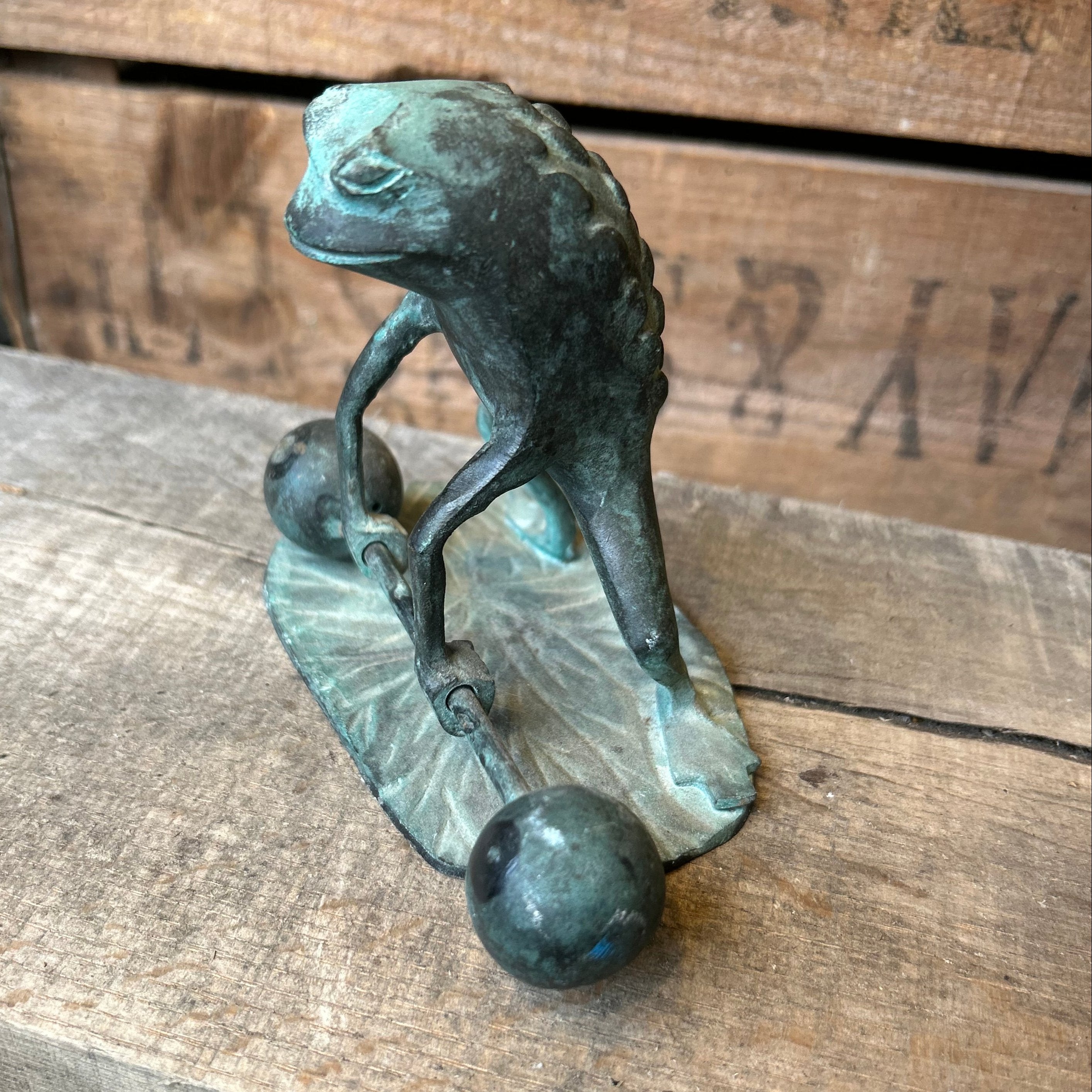 Vintage Dead Lifting Frog Ornament