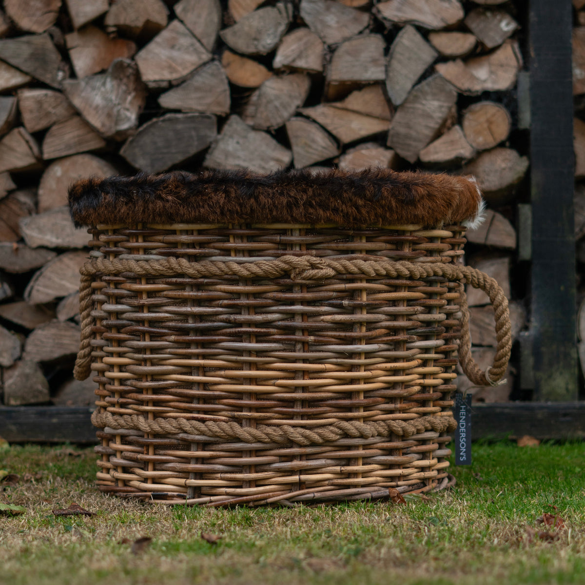 Goat Skin Rattan Log Basket