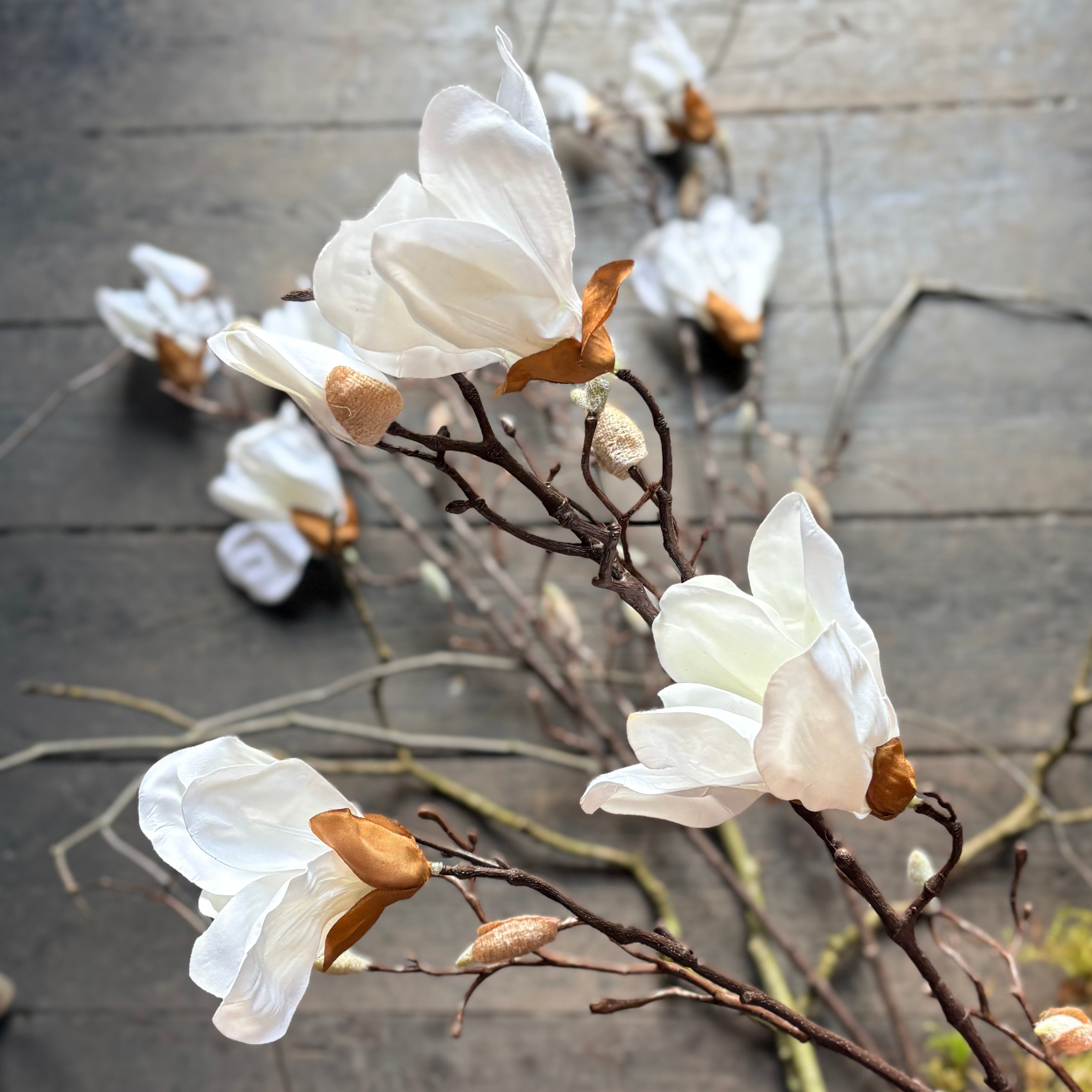 Artificial Magnolia Stem - White