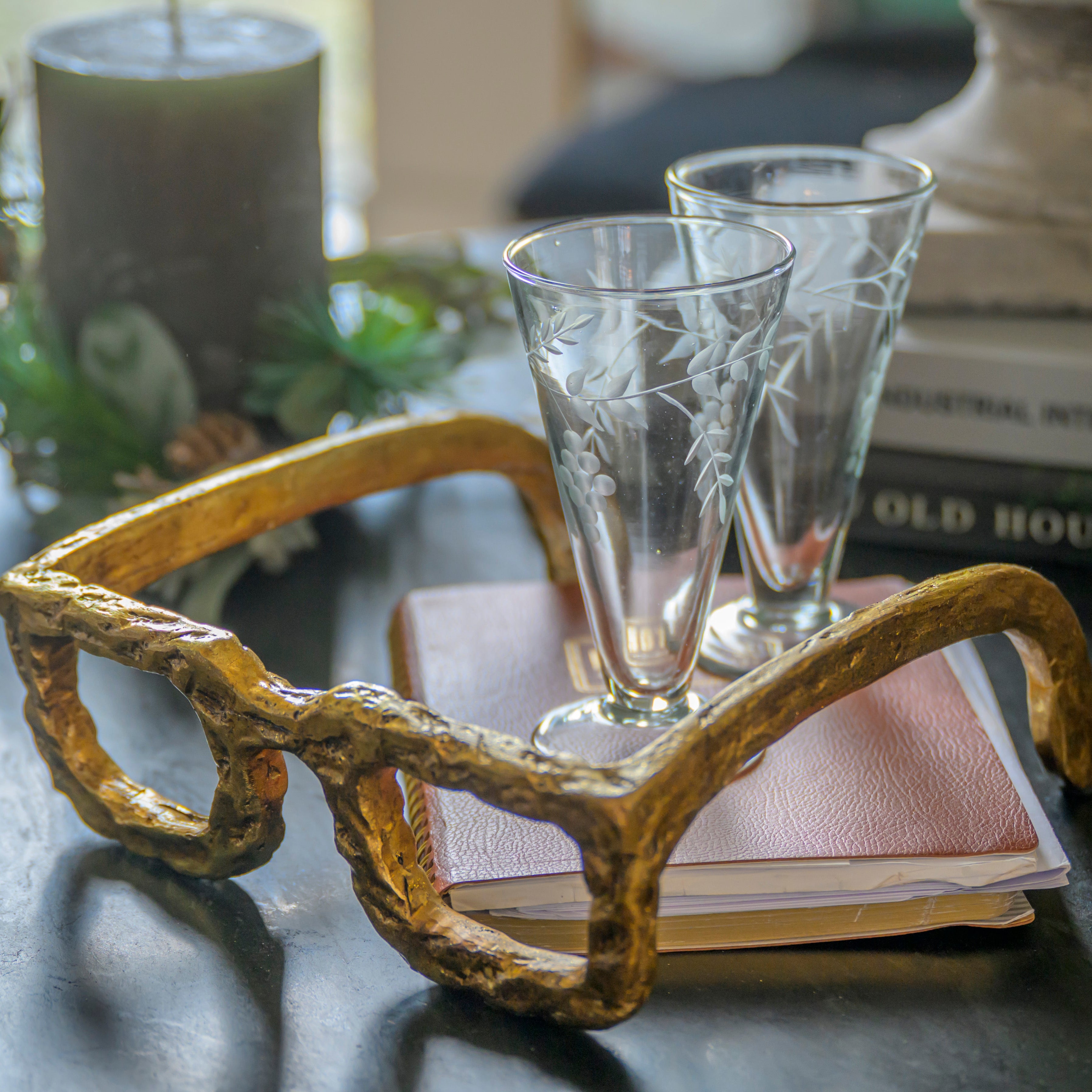 Pair Of Etched Prosecco Glasses