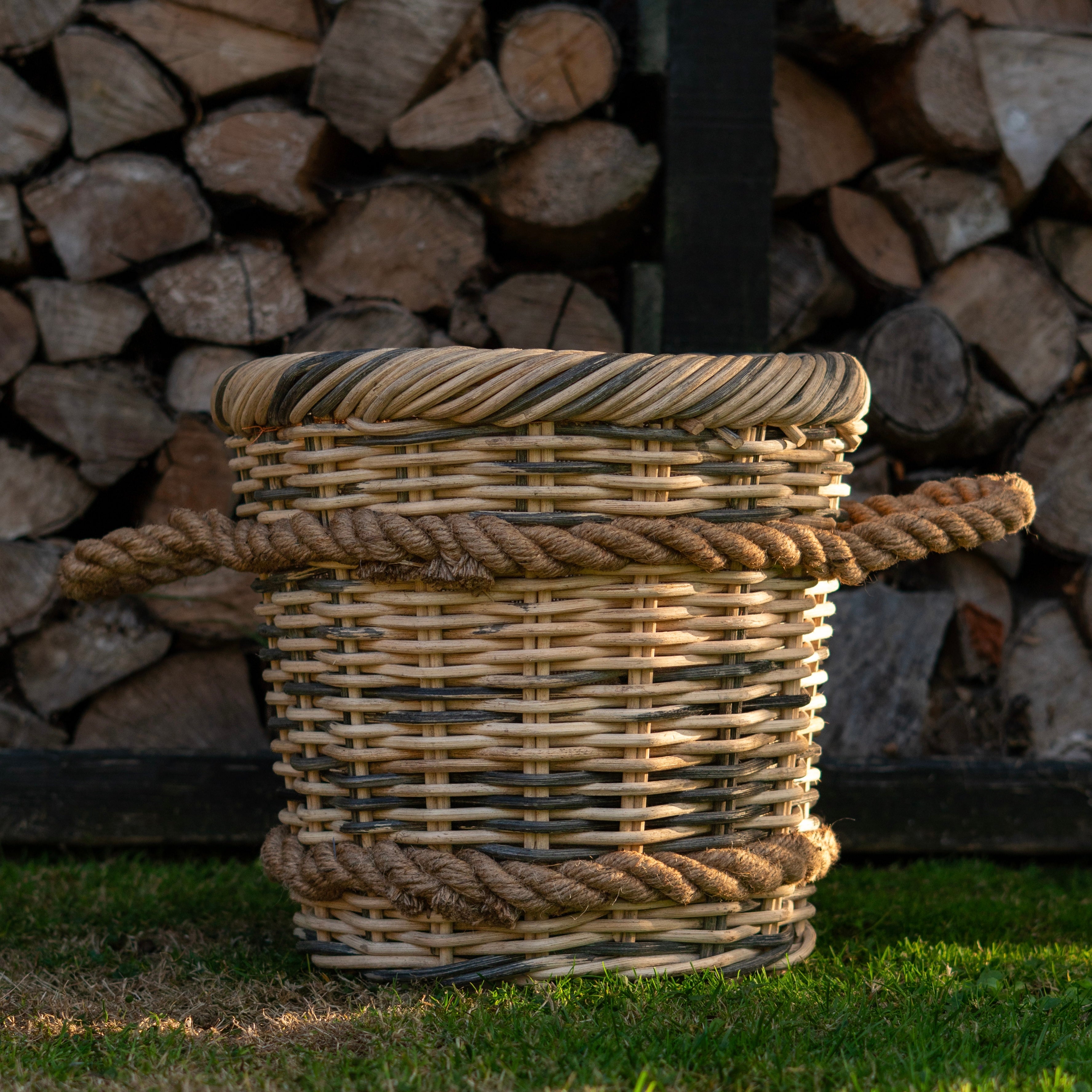 Round 2-Tone Rattan Log Basket