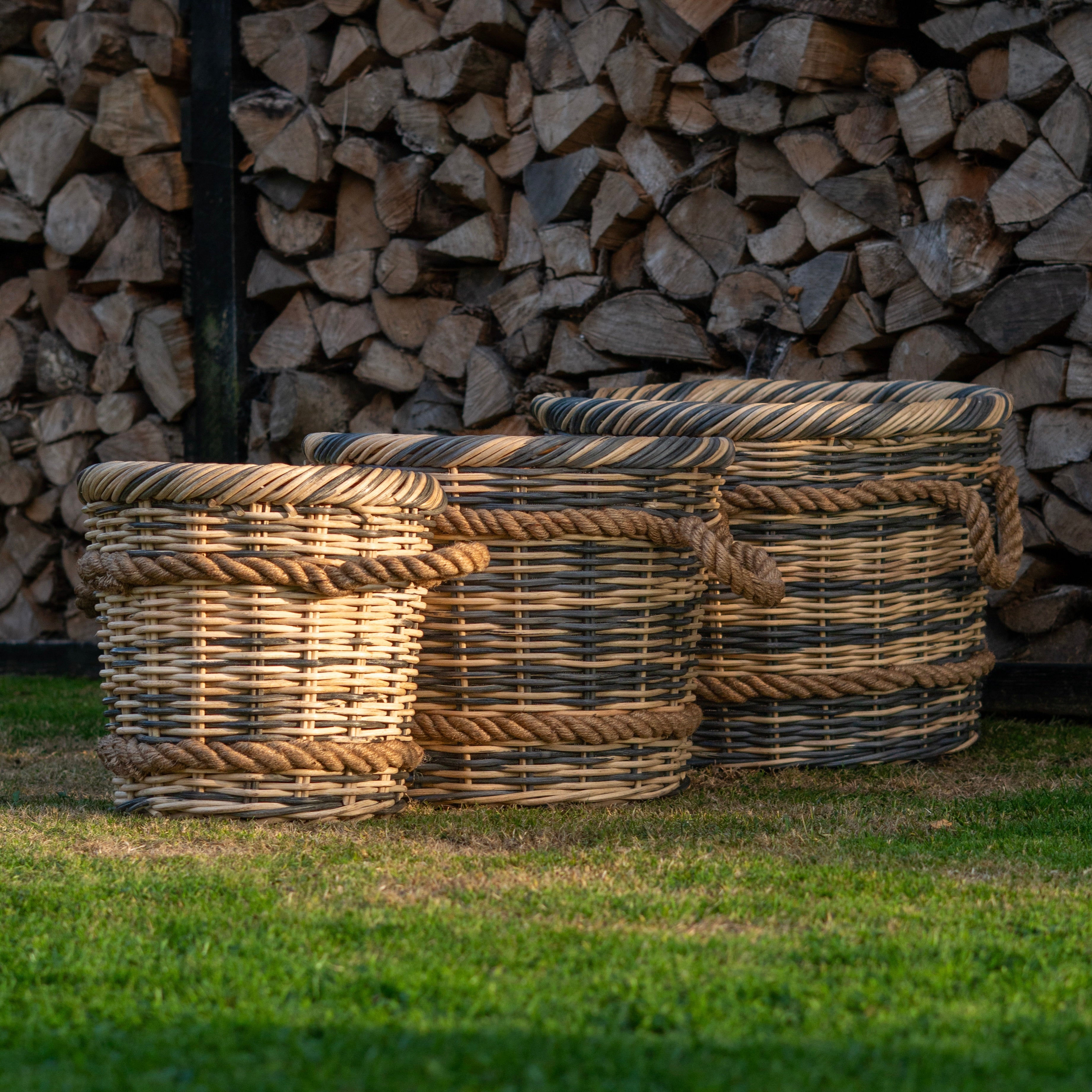 Round 2-Tone Rattan Log Basket