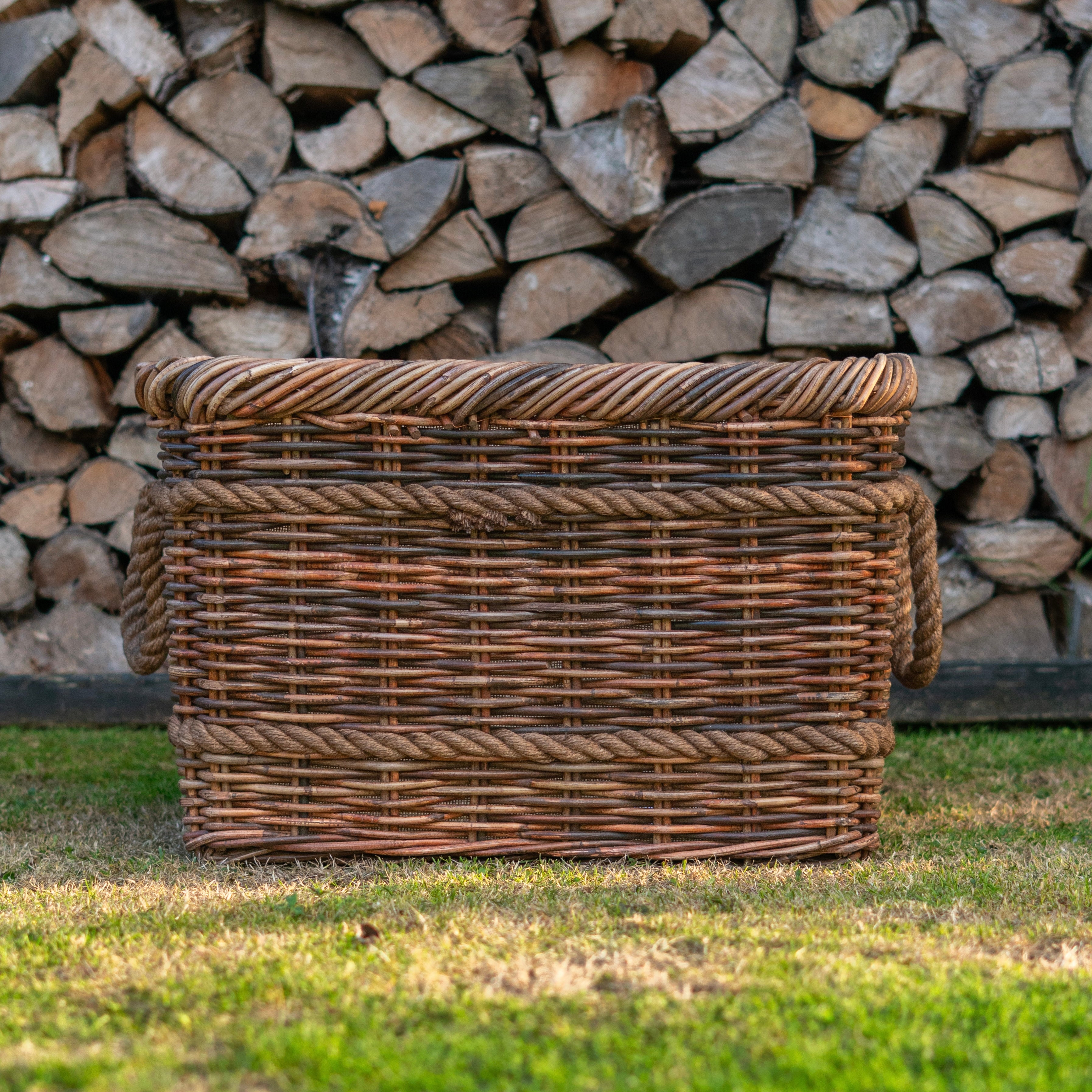 Rectangular Dark Rattan Log Basket