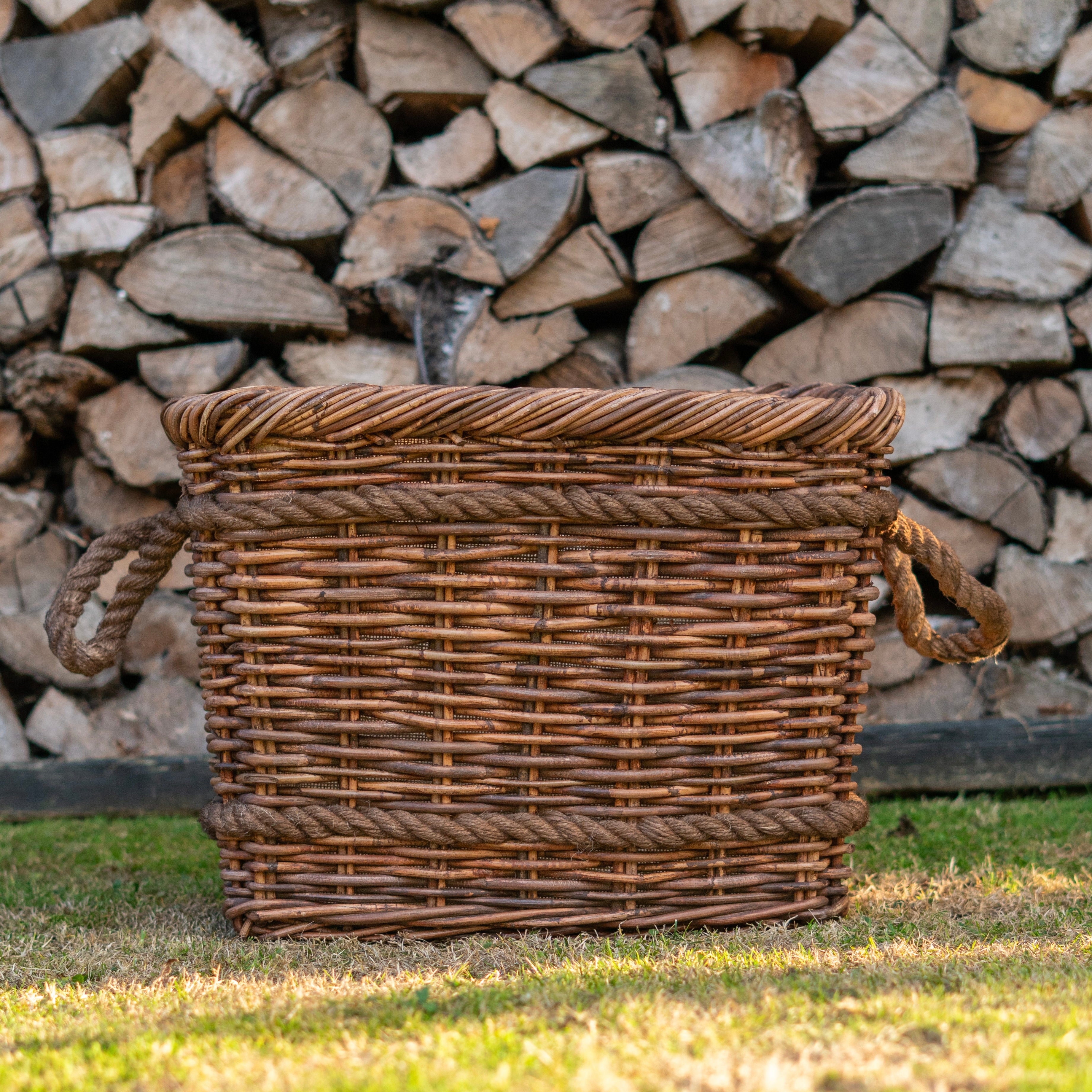 Rectangular Dark Rattan Log Basket