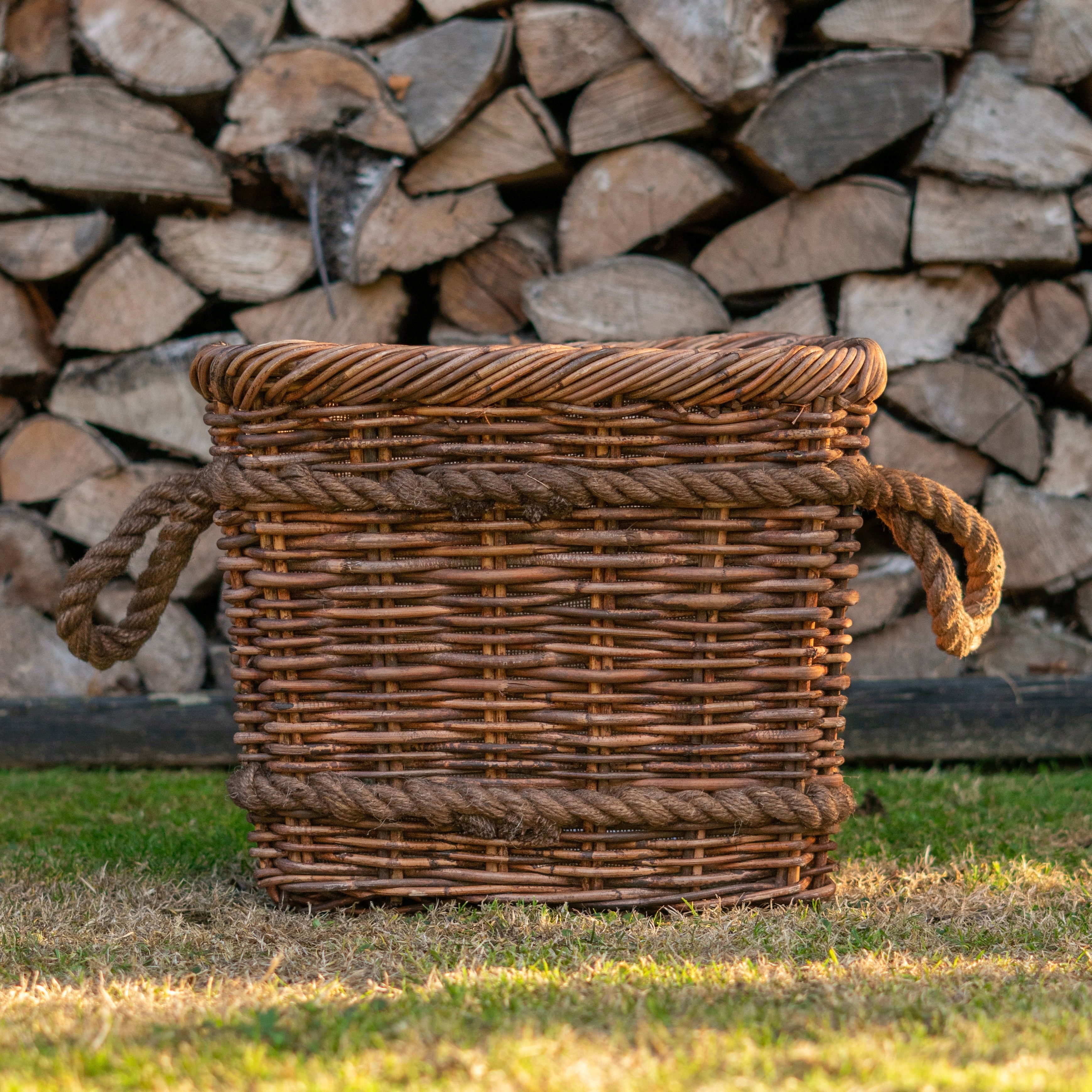 Rectangular Dark Rattan Log Basket