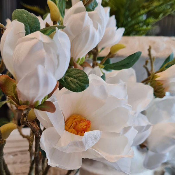 Faux White Magnolia Stem 