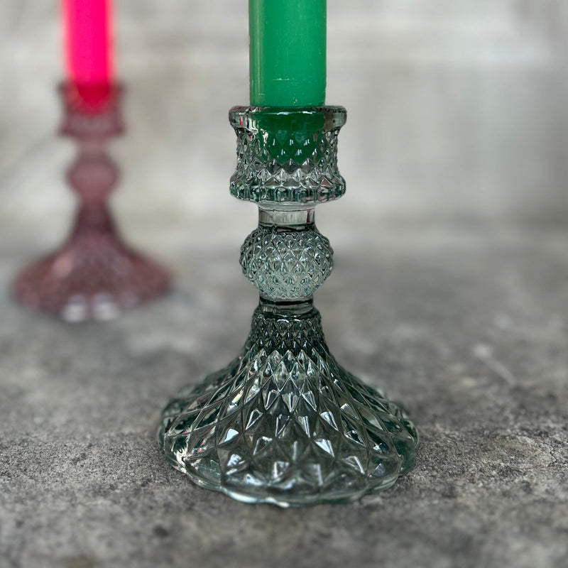 Harlequin Candlestick Glass Candlestick Henderson's Green 