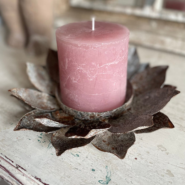 Rustic Zinc Candle Holder With Leaves zinc candle holder Henderson's 